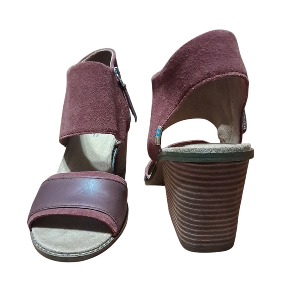 TOMS Majorca Block Heel Peep Toe Sandals Women’s 10 Oxblood Leather - Picture 7 of 15